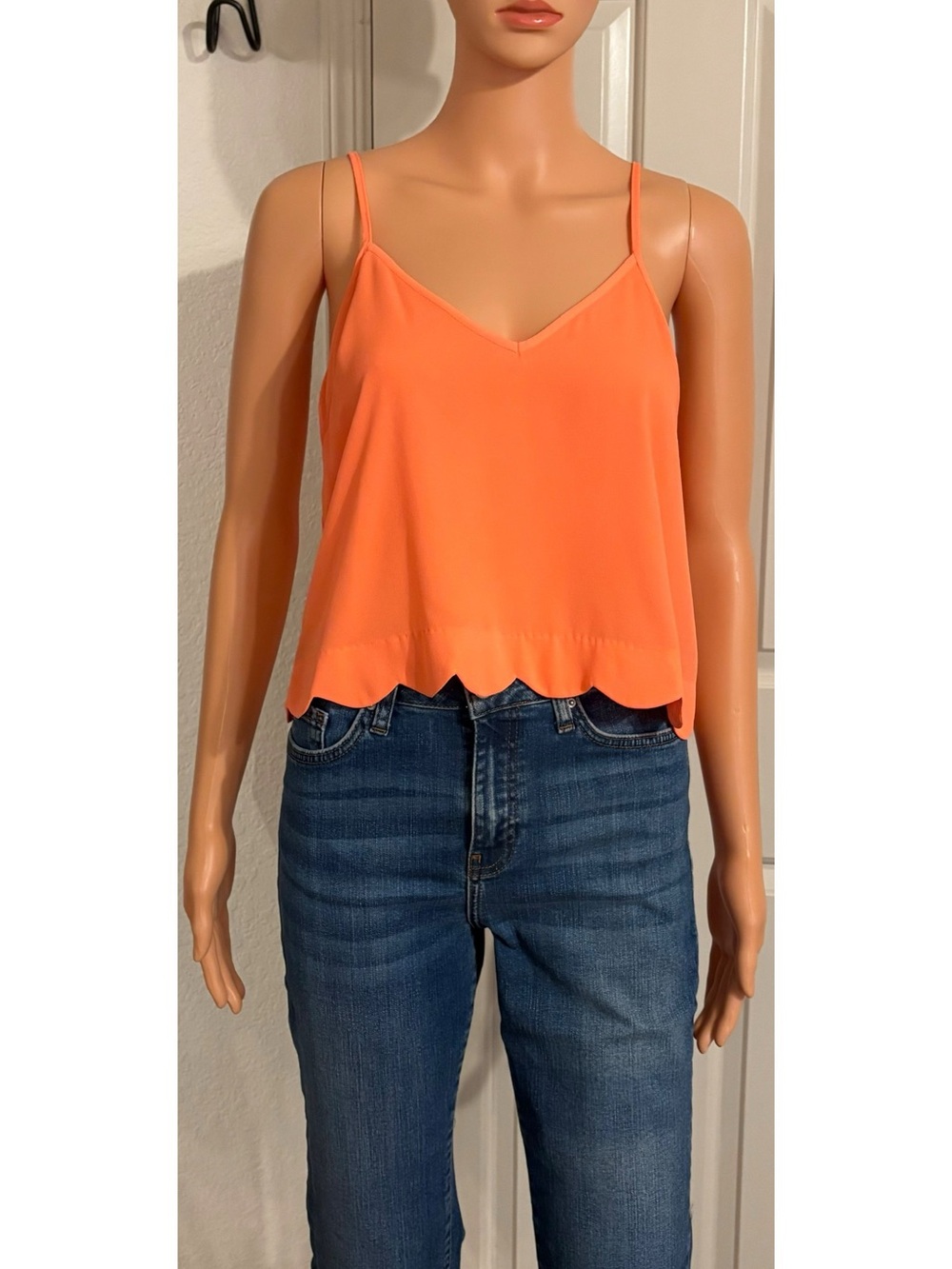 Lush Orange Scalloped-Hem Spaghetti Strap Camisole